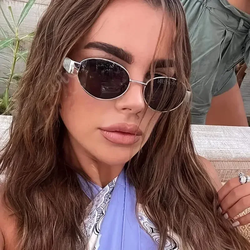 Oval Metal Frame Sunglasses - Image 4