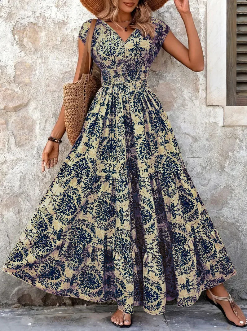 Vintage Floral V-Neck Dress