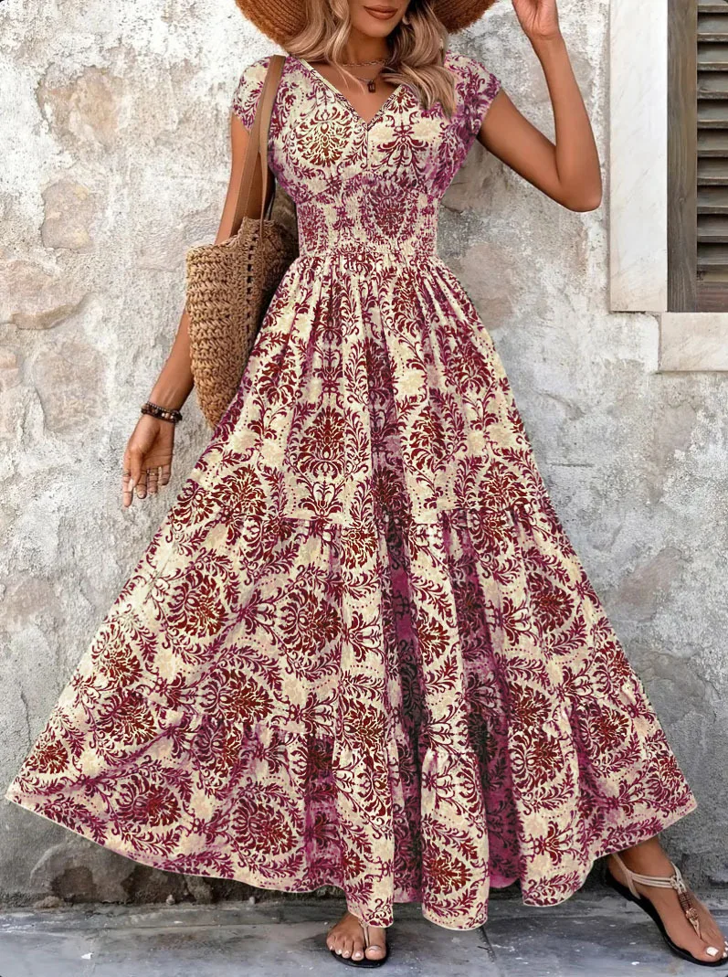 Vintage Floral V-Neck Dress - Image 2